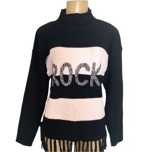Gabby Isabella ROCK Tassel Fringe Tunic Black & White Colourblock Sweater